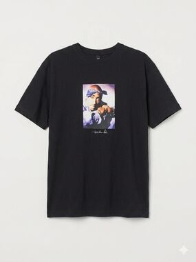 H&M Black Short-Sleeve 2pac Graphic Crewneck Tee Size Large Cotton